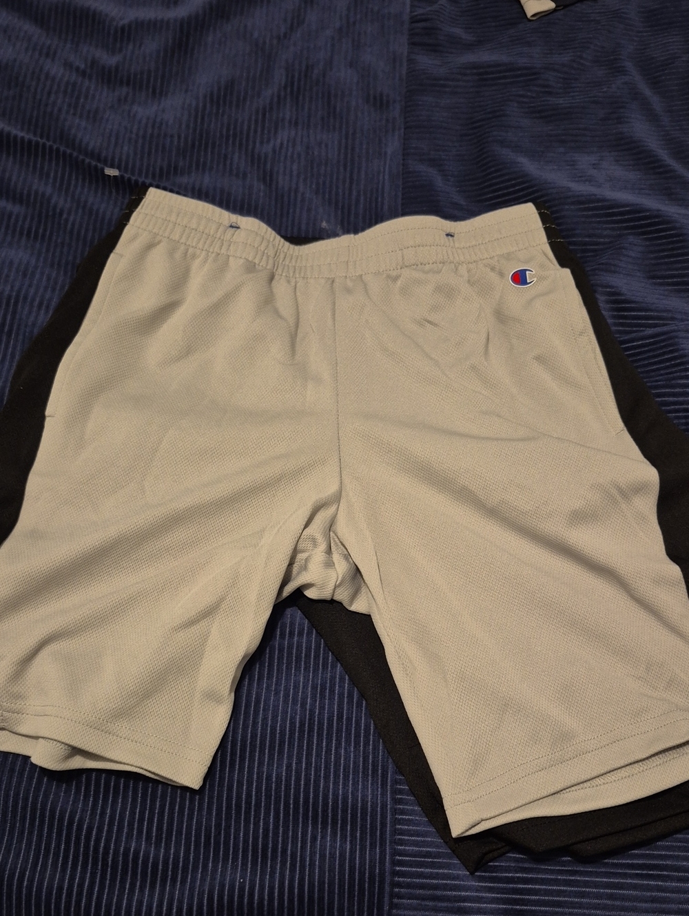 Champion Men's Athletic Shorts - Light Gray with Black Side Panels